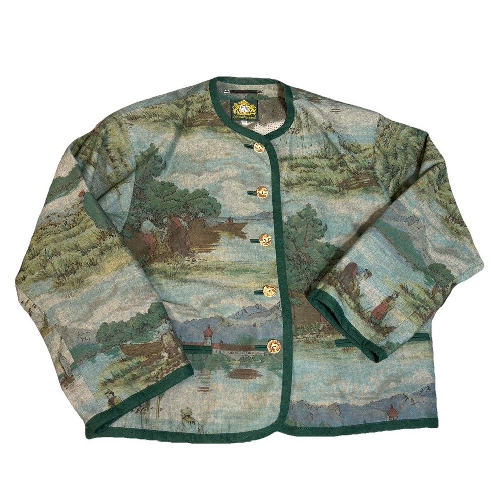 Hammerschmid German Green Scenic Wood Button Jacket Size 38/Large Women's - Picture 5 of 12